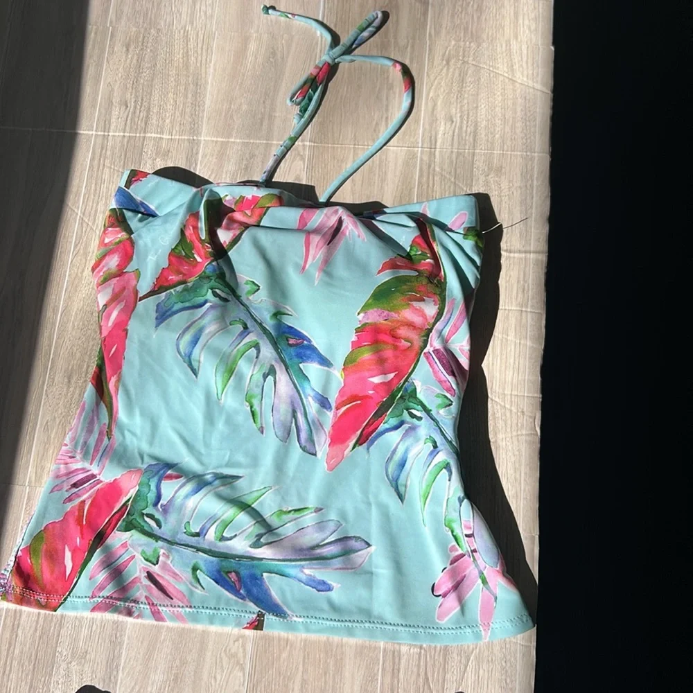 Tara Grinna Floral Leaf Tankini Set - Blue and Pink size 4